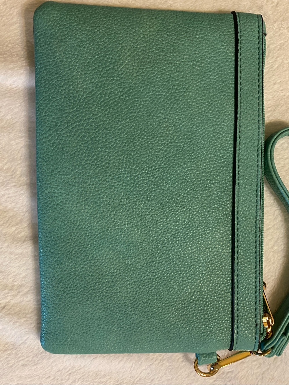 Pebbled Teal Wristlet Clutch with Gold Accent - Picture 2 of 3